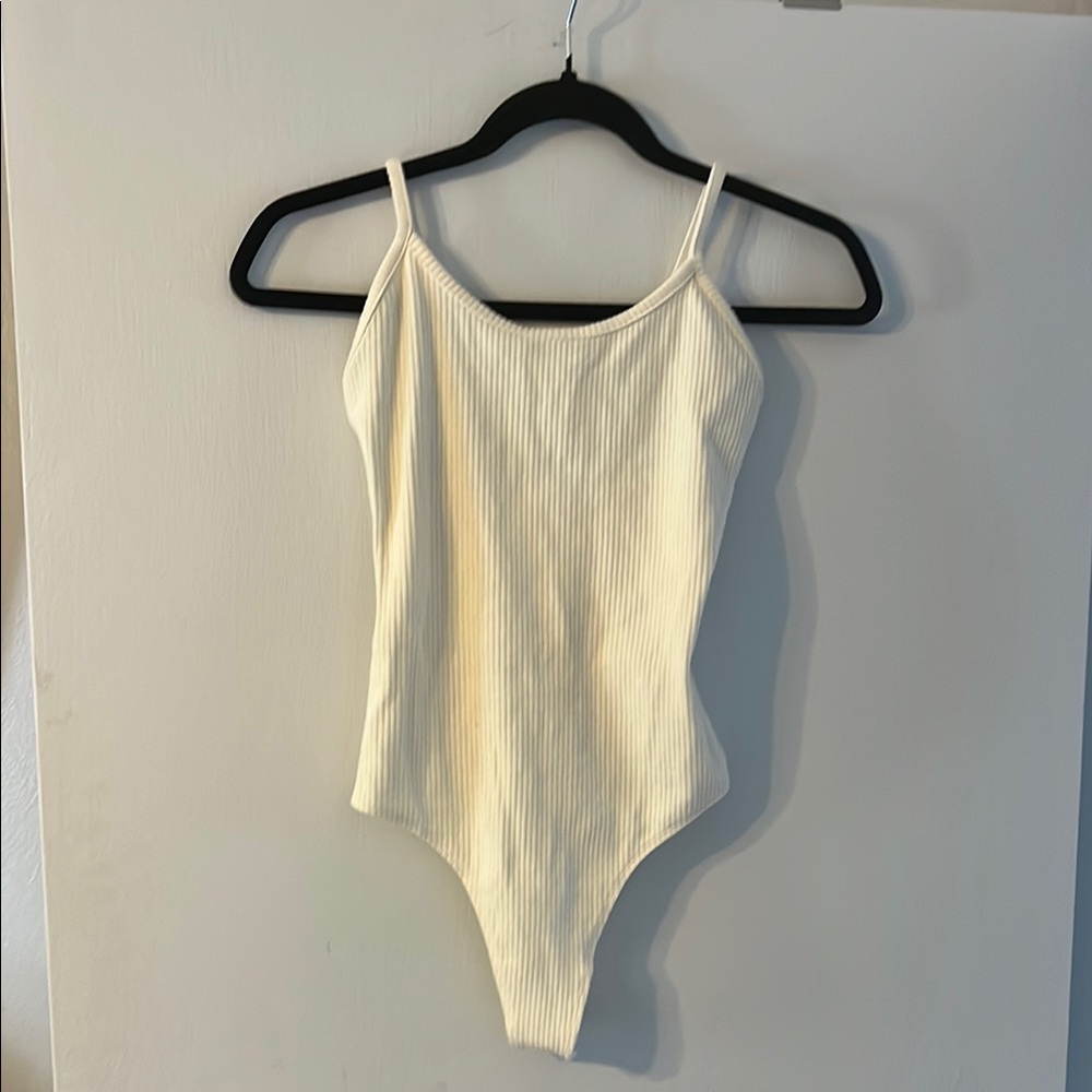Aerie Cream Ribbed Bodysuit Tank